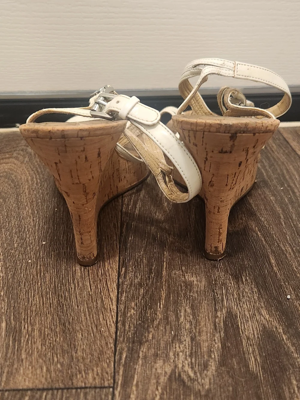 Michael Kors White Strappy Cork Wedge Sandals